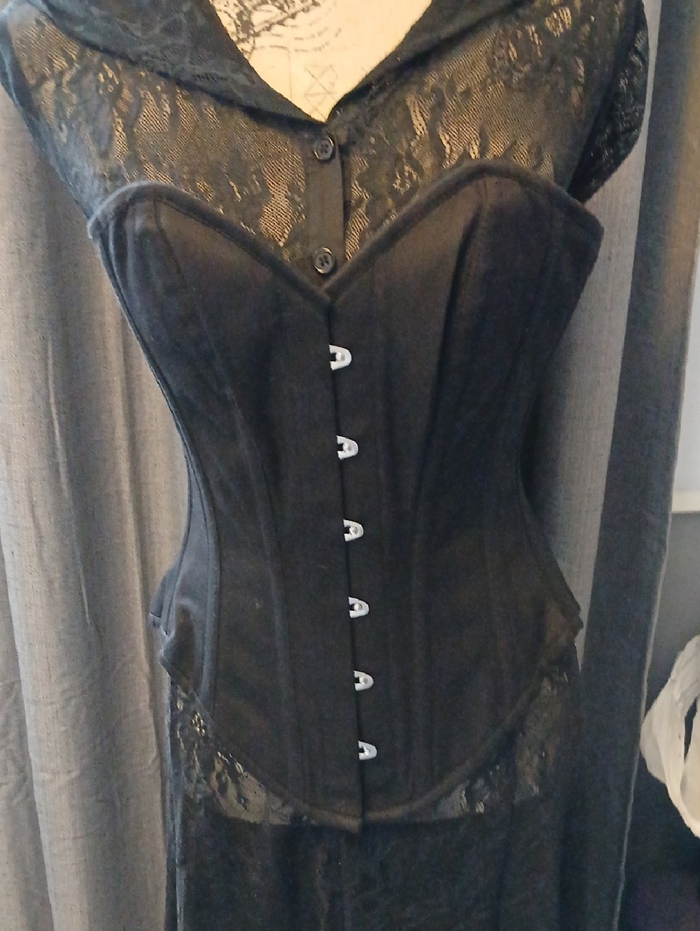 Authentic Black Waist-Cinching Overbust Corset